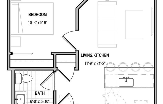 1 bed, 1 bath, 515 sqft, $1,895, Unit 202