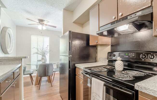 Galley style kitchen at Forest Glen, Garland, TX