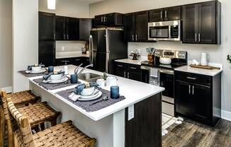 Large kitchens with quarts countertops at The Westline at Flanagan Lake in Omaha, NE