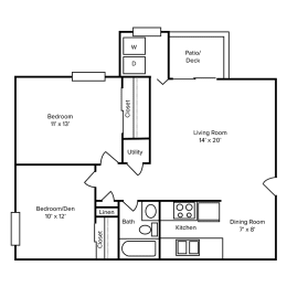 2 beds, 1 bath, 873 sqft, $1,367