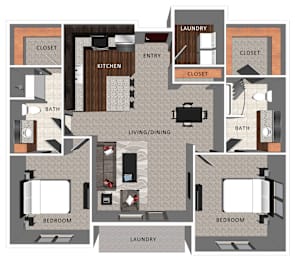 2 beds, 2 baths, 1,176 sqft, $1,525