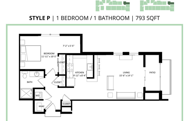1 bed, 1 bath, 793 sqft, $1,390, Unit 305