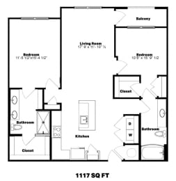 2 beds, 2 baths, 1,117 sqft, $2,145