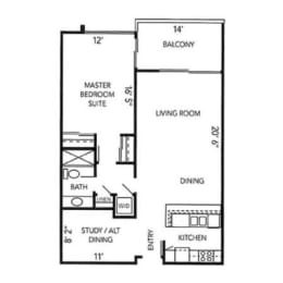 1 bed, 1 bath, 968 sqft, $3,587