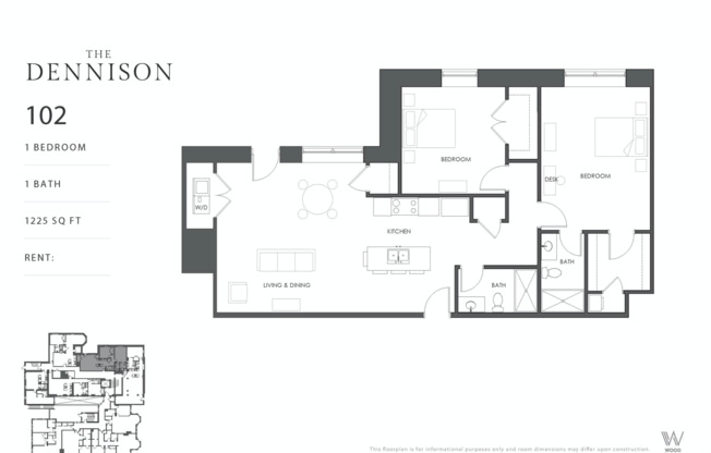 2 beds, 2 baths, 1,225 sqft, $2,395, Unit 102