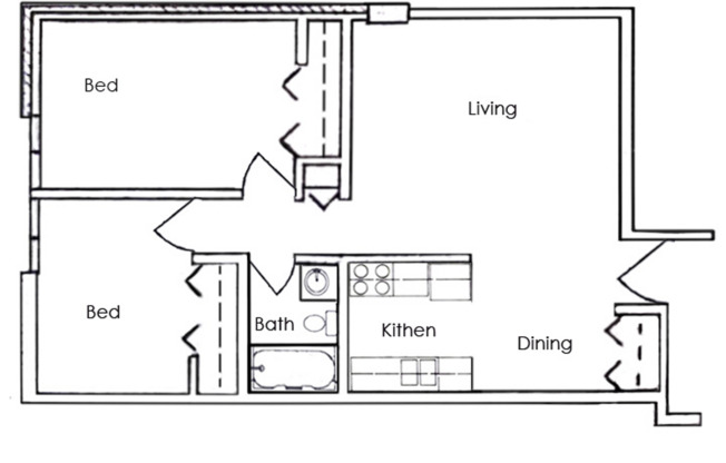 2 beds, 1 bath, 650 sqft, $735, Unit 525-7