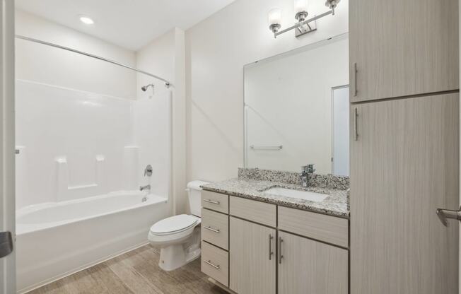 a bathroom with a sink and a toilet and a shower