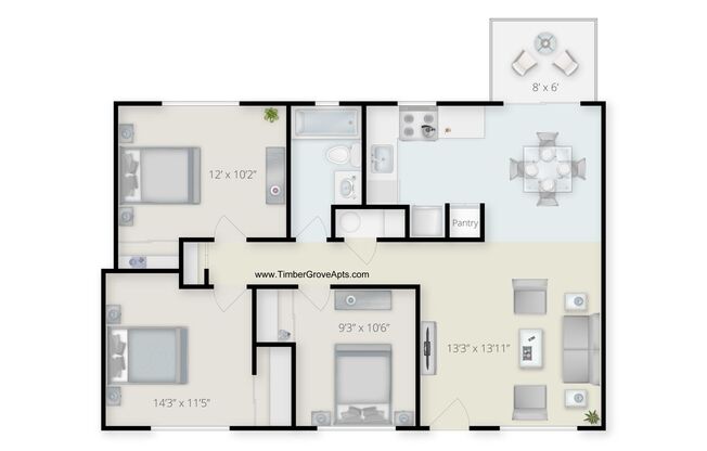 3 beds, 1 bath, 906 sqft, $1,849, Unit 15