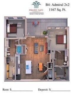 2 beds, 2 baths, 1,167 sqft, $1,675