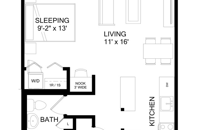 Studio, 1 bath, 530 sqft, $1,134, Unit 407