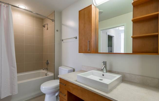 a bathroom with a sink toilet and a shower