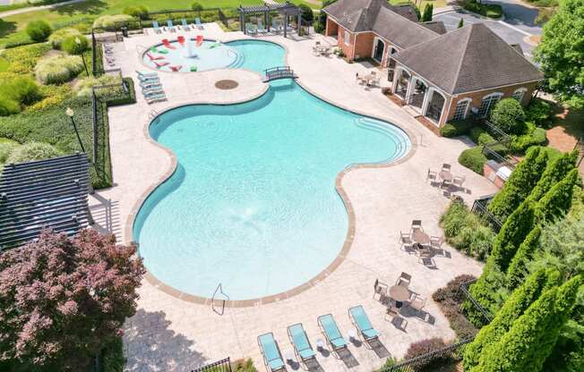 The Crest at Sugarloaf Apartment Community Located in Lawrenceville, GA Aerial View of Swimming Pool