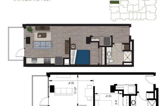 Studio, 1 bath, 545 sqft, $1,630, Unit 505