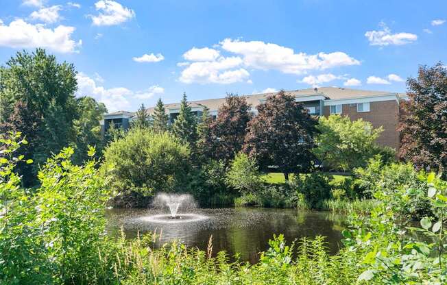 Pond and fountain at Cedars Lakeside, Little Canada 55117