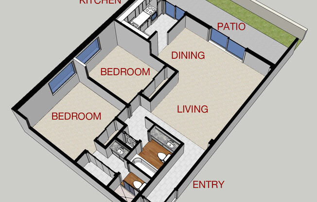 2 beds, 2 baths, 960 sqft, $1,895, Unit 107