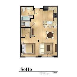Studio, 1 bath, 638 sqft, $1,304