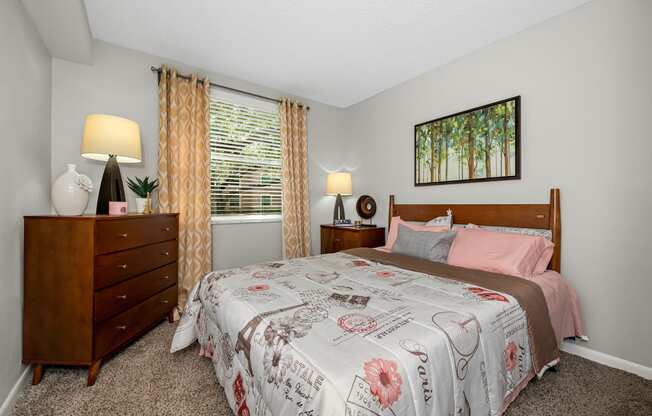 Bedroom with nightstand with lamps at Pembroke Pines Landings, Pembroke Pines, FL, 33025