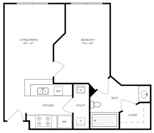 1 bed, 1 bath, 536 sqft, $1,342