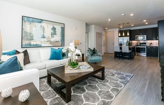 a living room with a couch and a coffee table