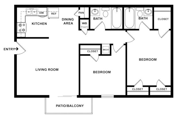 2 beds, 2 baths, 1,000 sqft, $1,325