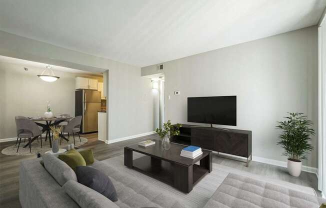 a living room with a couch and a coffee table