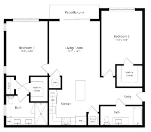2 beds, 2 baths, 1,112 sqft, $2,522