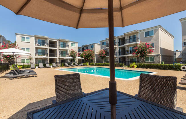 This is a photo of the pool area at The Summit at Midtown Apartments in Dallas, TX.