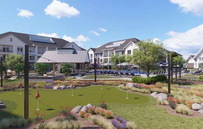 Outdoor putting green at The Howard Apartments in Manor, Texas