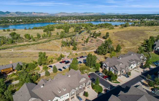 aerial view of Berkshire Aspen Grove apartments and South Platte Park in Littleton, CO