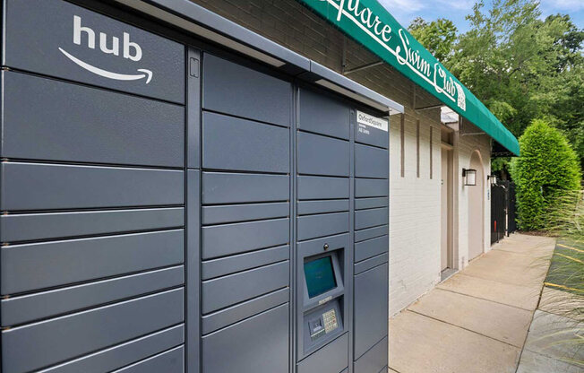 the outside of a building with a garage door