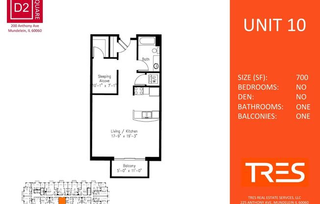 Studio, 1 bath, 700 sqft, $1,680, Unit 510