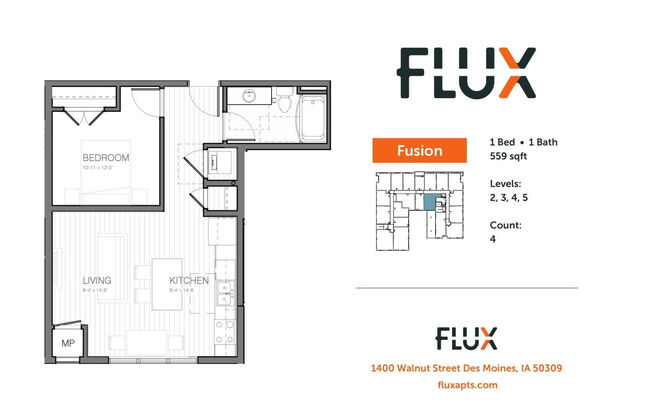 1 bed, 1 bath, 559 sqft, $910