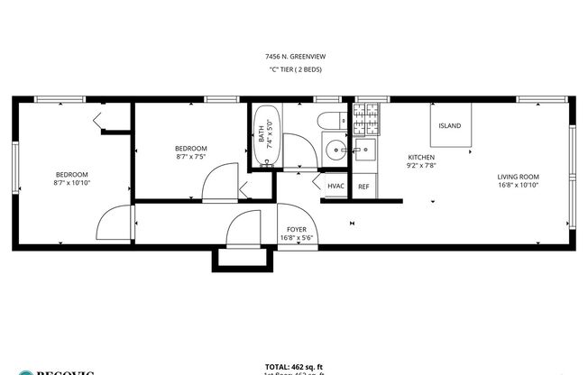 2 beds, 1 bath, 462 sqft, $1,950, Unit 7456-4C