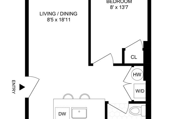 1 bed, 1 bath, $3,495, Unit 1