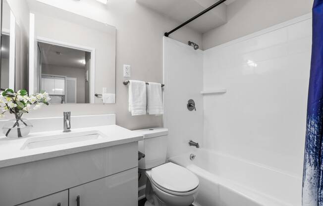 a bathroom with a sink toilet and bathtub