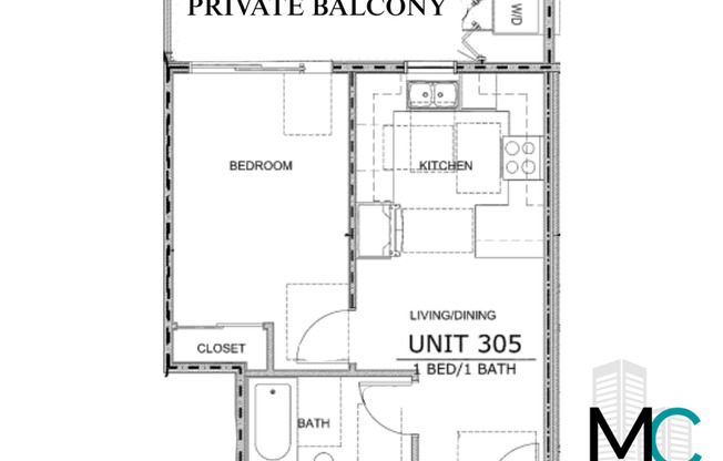 1 bed, 1 bath, 534 sqft, $2,200, Unit 305