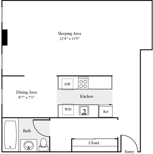 Studio, 1 bath, 560 sqft, $2,850, Unit 405