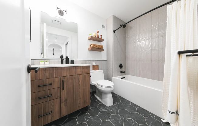 Bathroom interior at The Press/321, Detroit