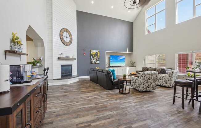 A living room with a fireplace and a couch.
