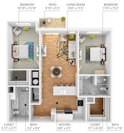 2 beds, 2 baths, 1,197 sqft, $1,713