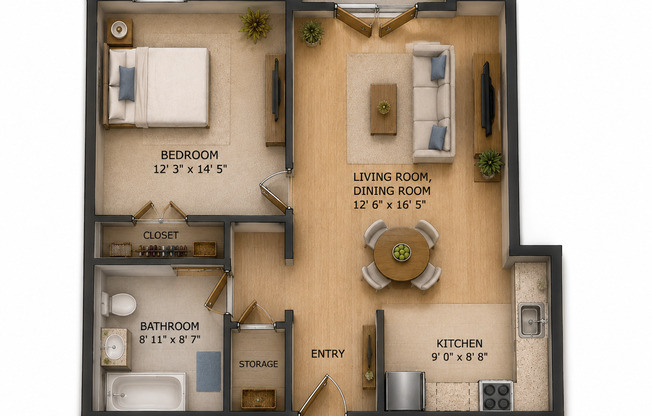 1 bed, 1 bath, 760 sqft, $809