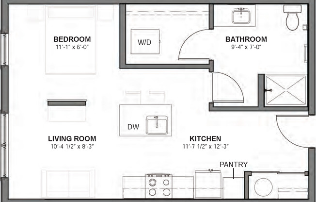 Studio, 1 bath, 506 sqft, $1,165