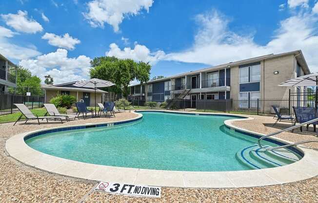 A swimming pool with a 3 feet deep sign.