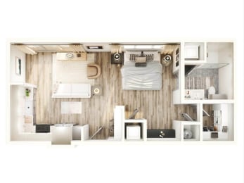 Studio, 1 bath, 597 sqft, $1,516