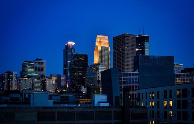 Minneapolis skyline lit up at night