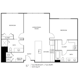 2 beds, 2 baths, 1,073 sqft, $1,716