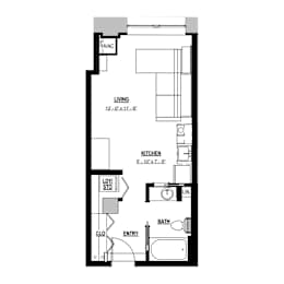 Studio, 1 bath, 430 sqft, $1,195