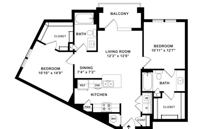 2 beds, 2 baths, 1,036 sqft, $1,739