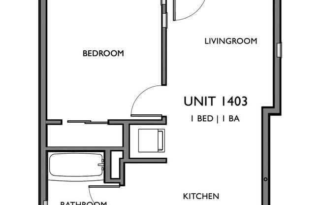 1 bed, 1 bath, 472 sqft, $1,399, Unit 1403