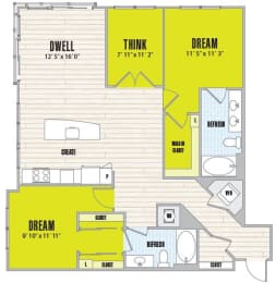 2 beds, 2 baths, 1,272 sqft, $3,107